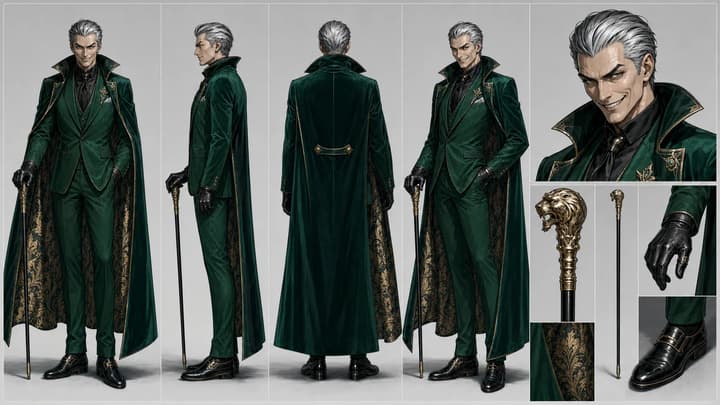 ficha de personaje de villano de cómic generada con LumiYing