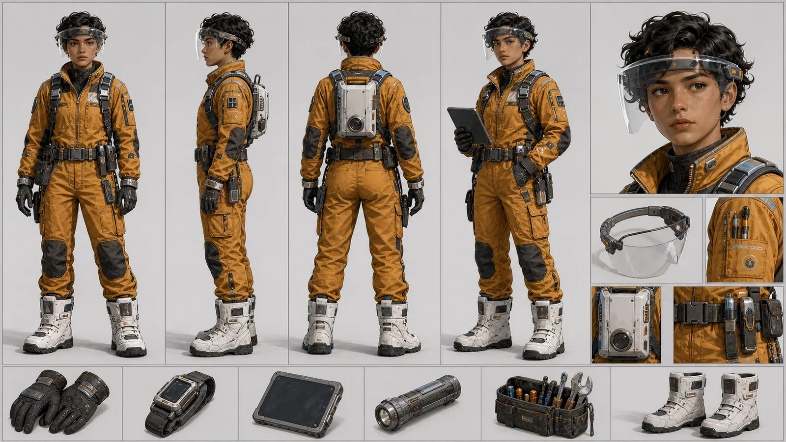 Ficha de personagem de engenheiro de ficção científica gerada com LumiYing