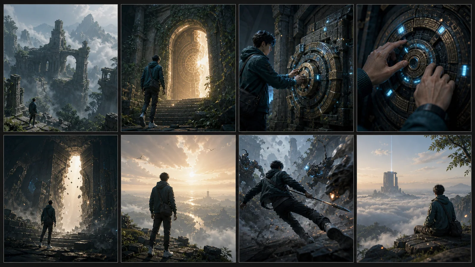 Storyboard de trailer de jogo indie gerado com LumiYing